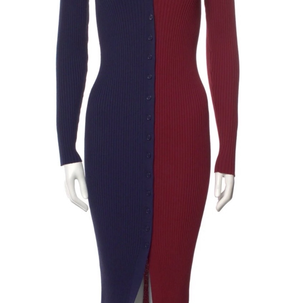 STAUD Two-Tone Long Sleeve Dress in Blue and Burgundy